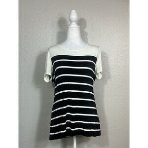 White House Black Market Top Size Large White Black Striped Lined Shirt A8